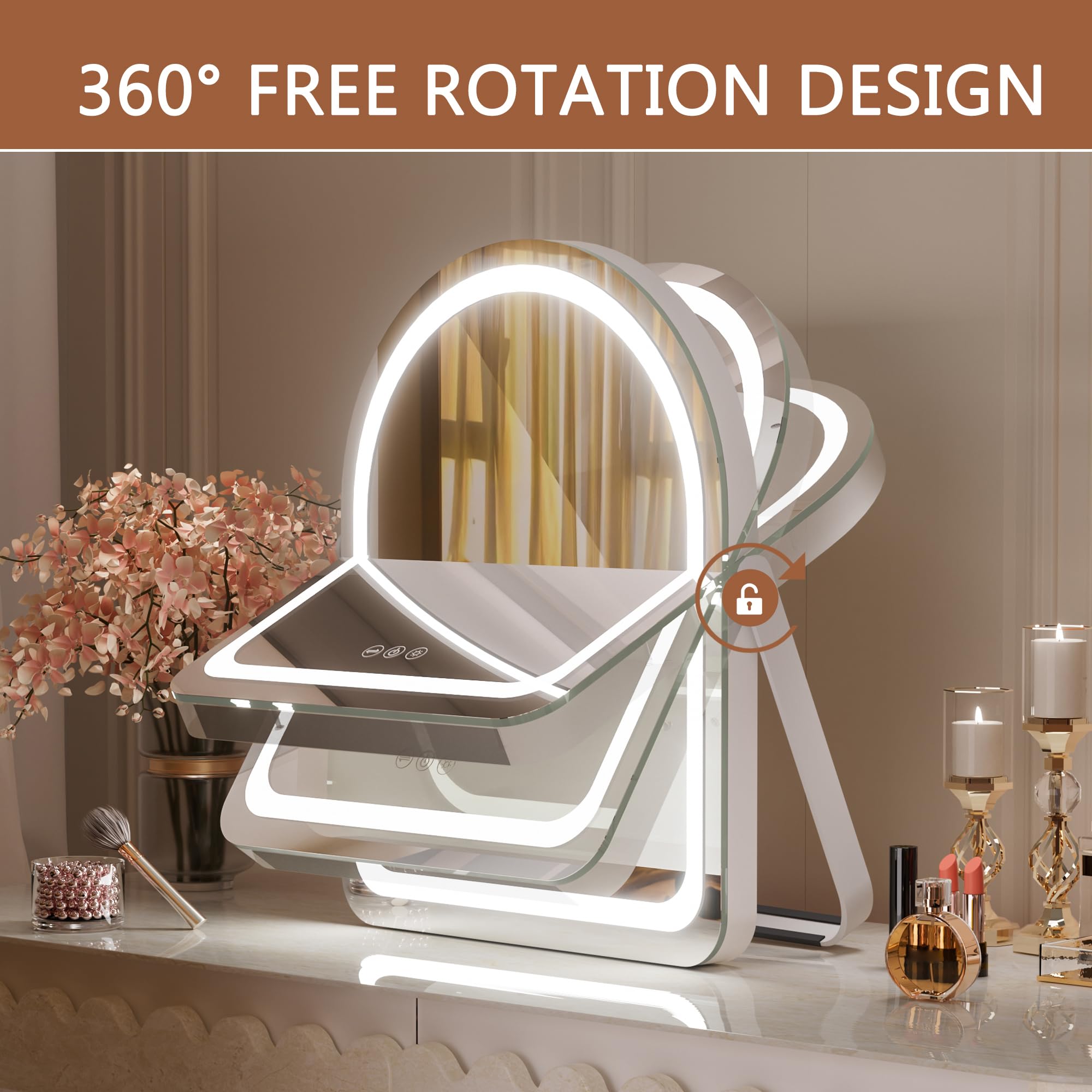 Hasipu vanity mirror smart touch control for quick brightness and color tweaks.
