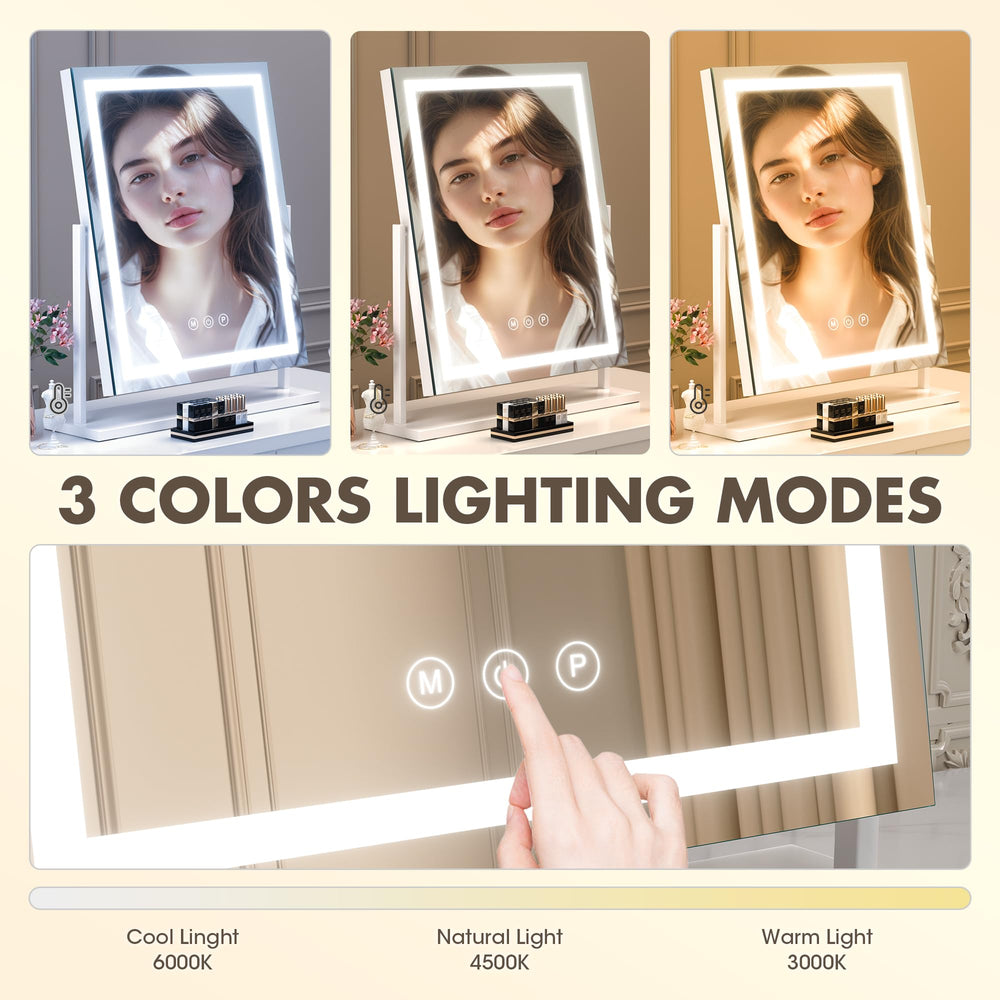 Hasipu vanity mirror three-color modes offer cool, natural, and warm lighting for different looks.