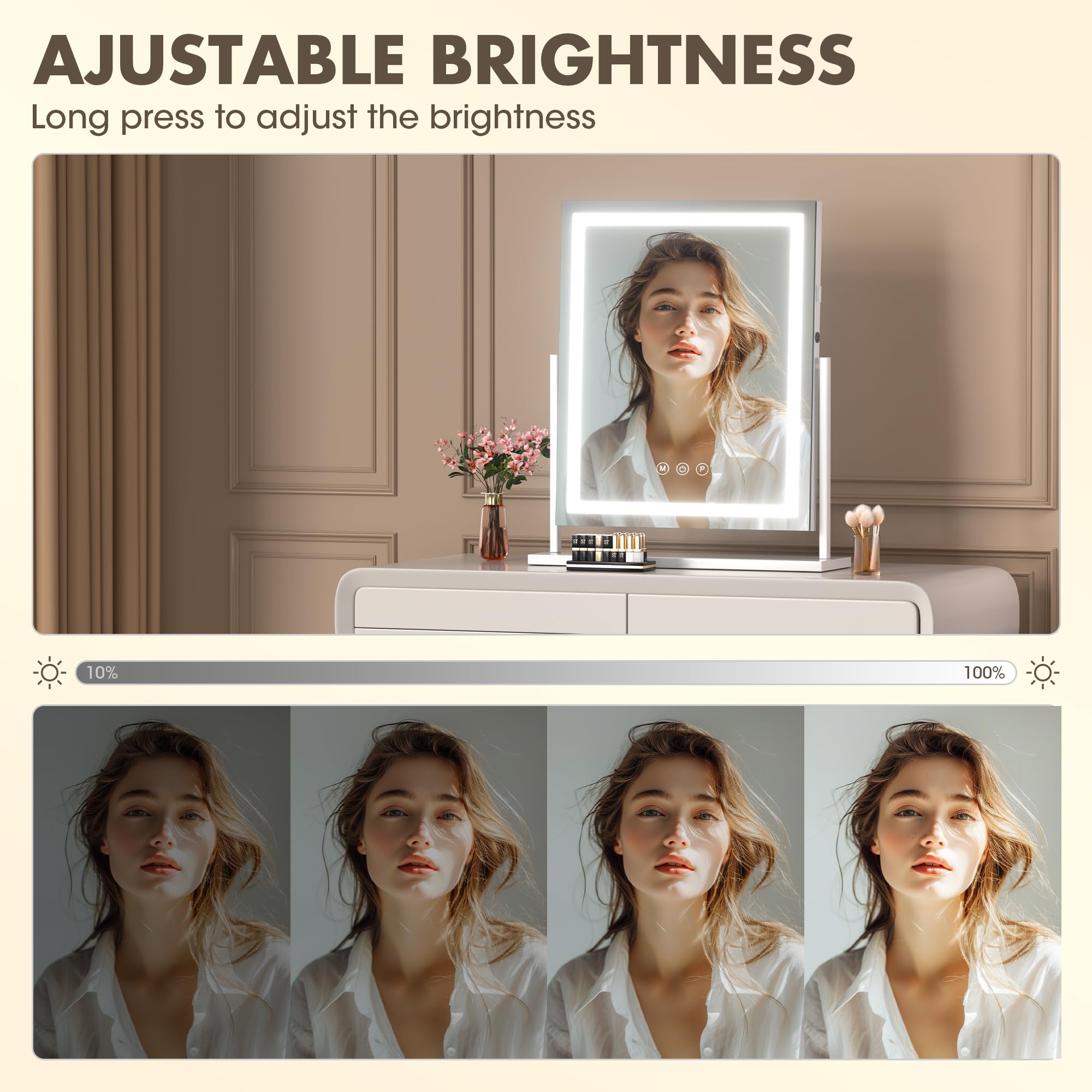 Hasipu vanity mirror USB charging port keeps devices powered during routines.