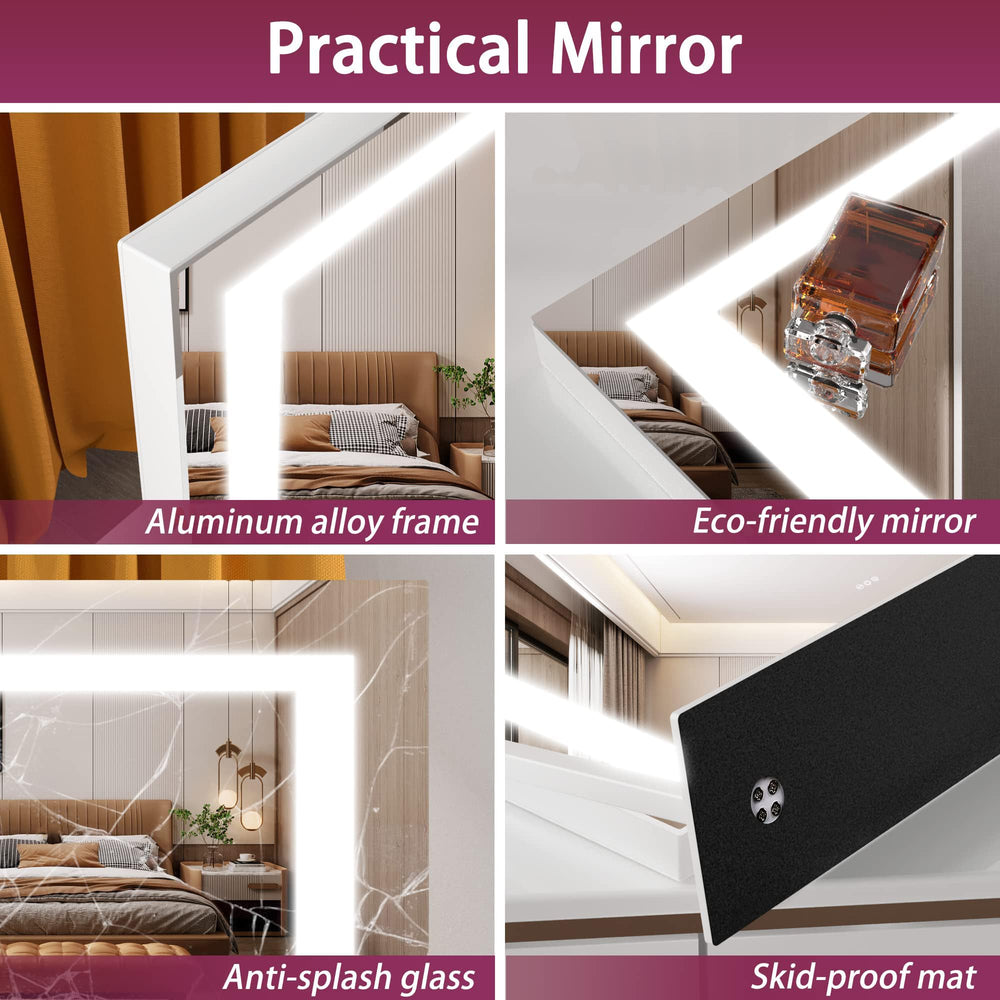 Hasipu vanity mirror supports wall mounting and desktop placement.