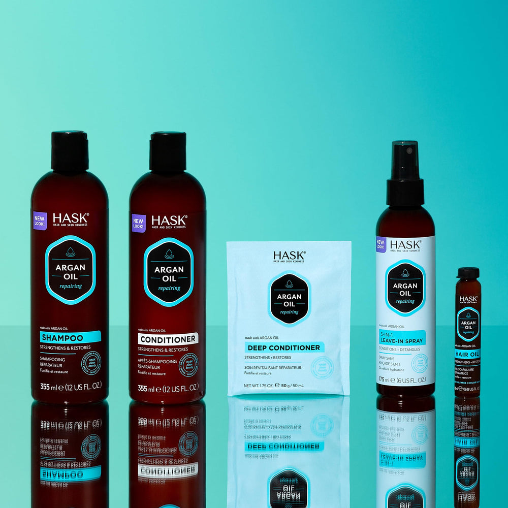 HASK Argan Oil suitable for all hair types with glossy appearance