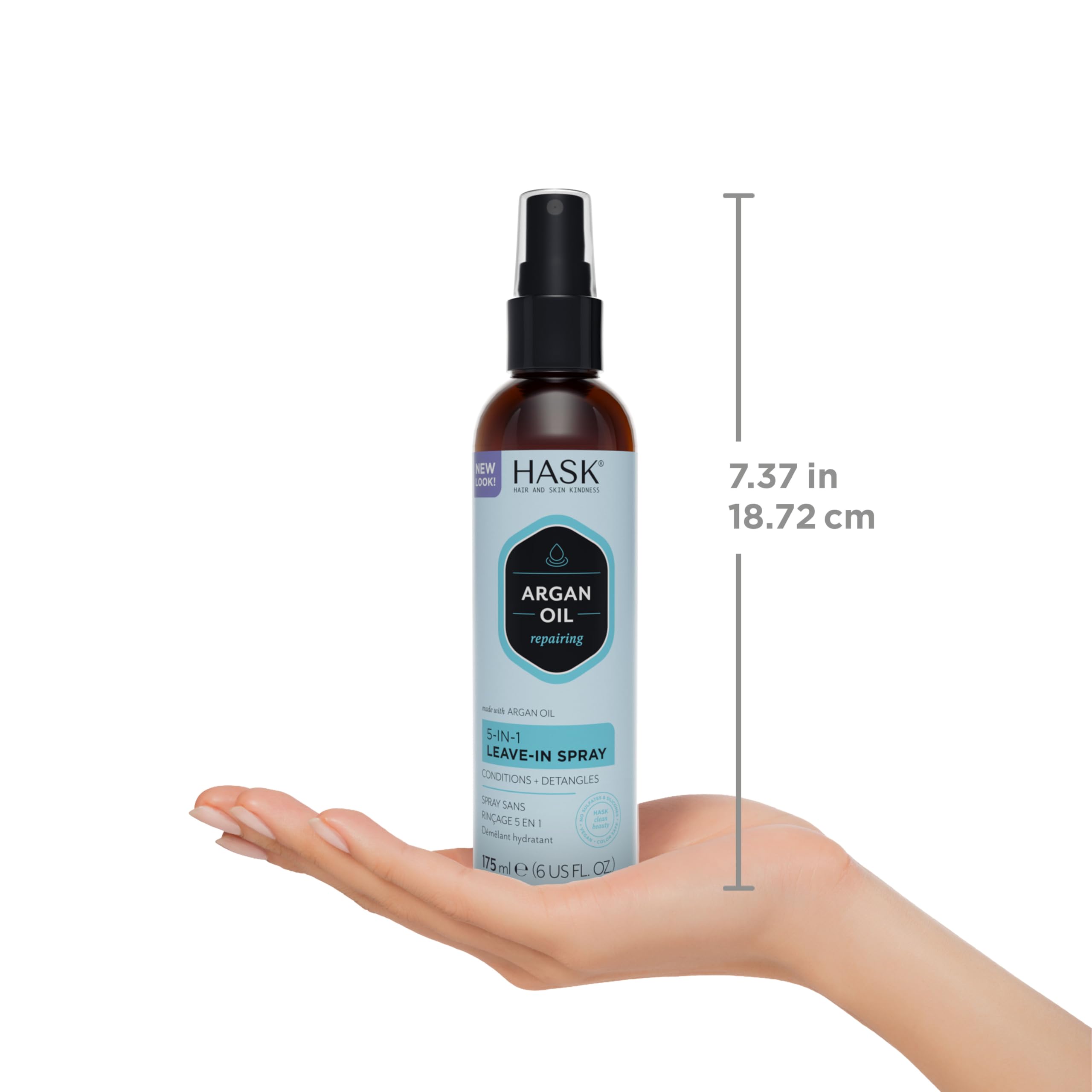 HASK Argan Oil Leave-In bottle dispensing product for silky manageable hair