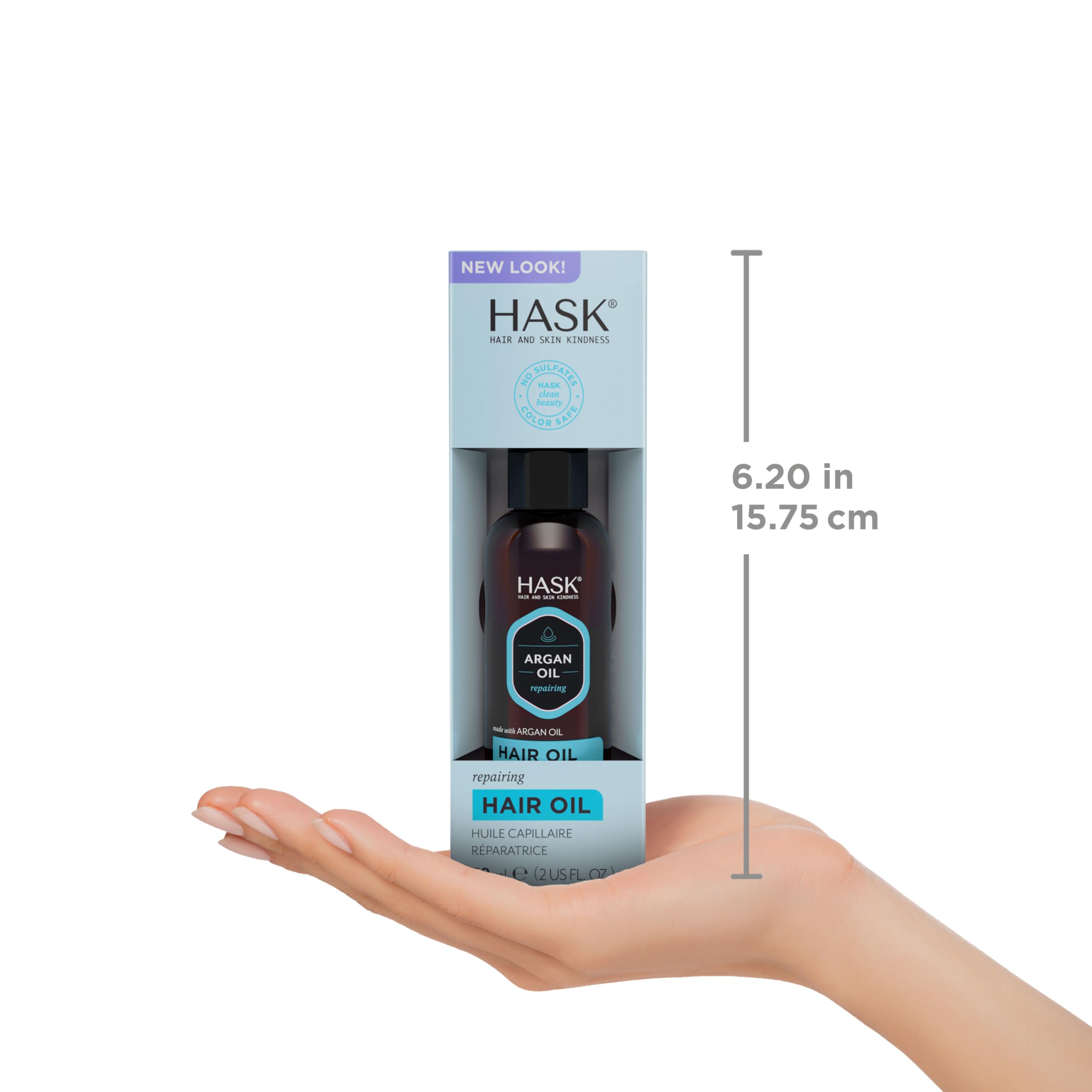 HASK Argan Repairing Hair Oil nourishes dry or damaged hair for soft shine.