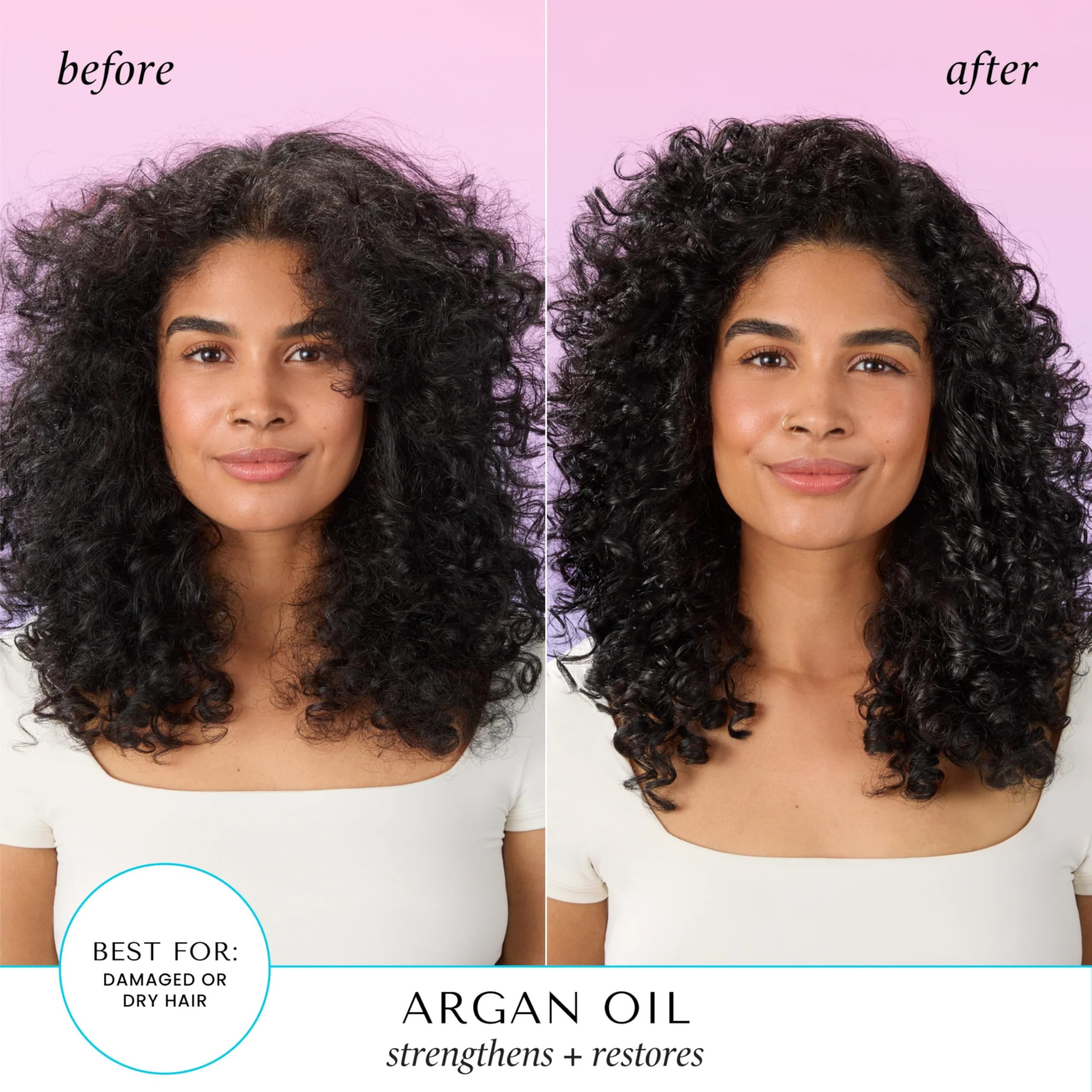 HASK Argan Repairing Hair Oil kit shows two pump vials for convenient frizz control.