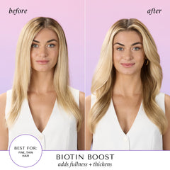 HASK Biotin Boost shampoo lather closeup emphasizes cleansing power for flat strands.