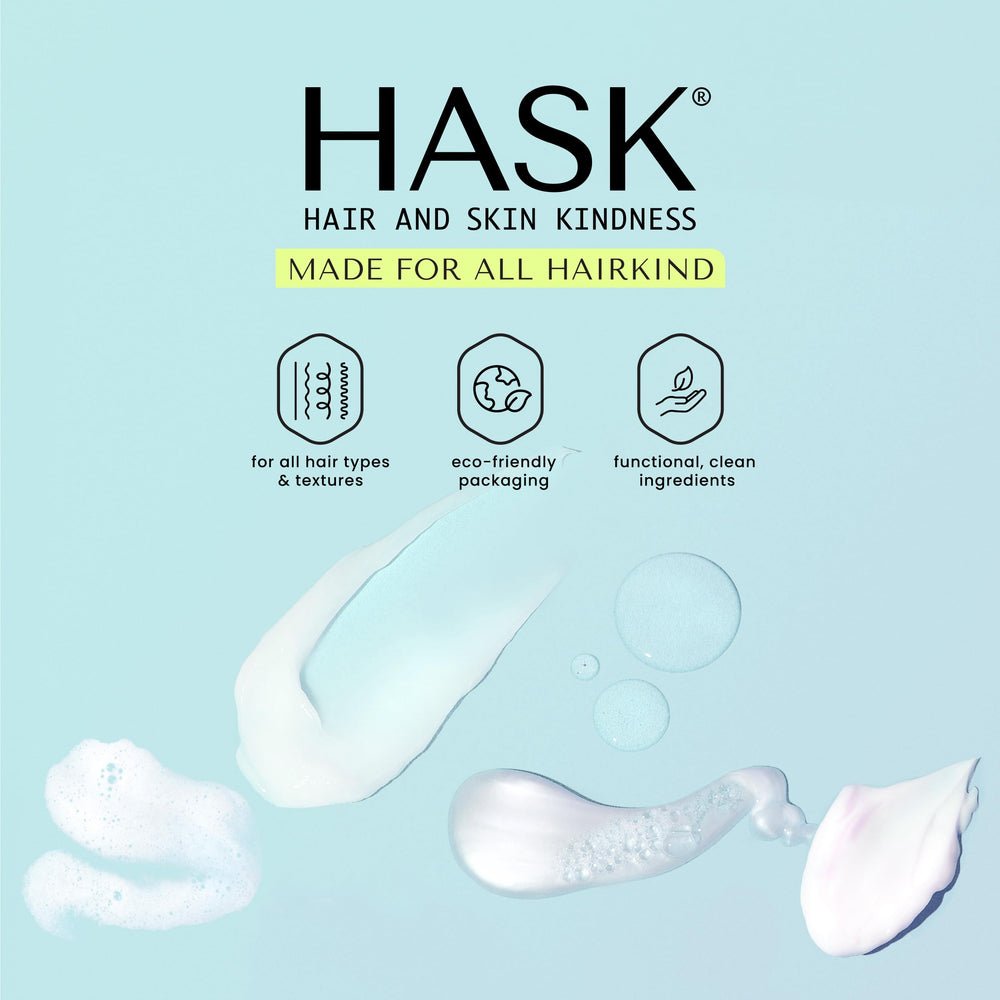 HASK Blonde Care finished hair shows soft shine on blonde strands.