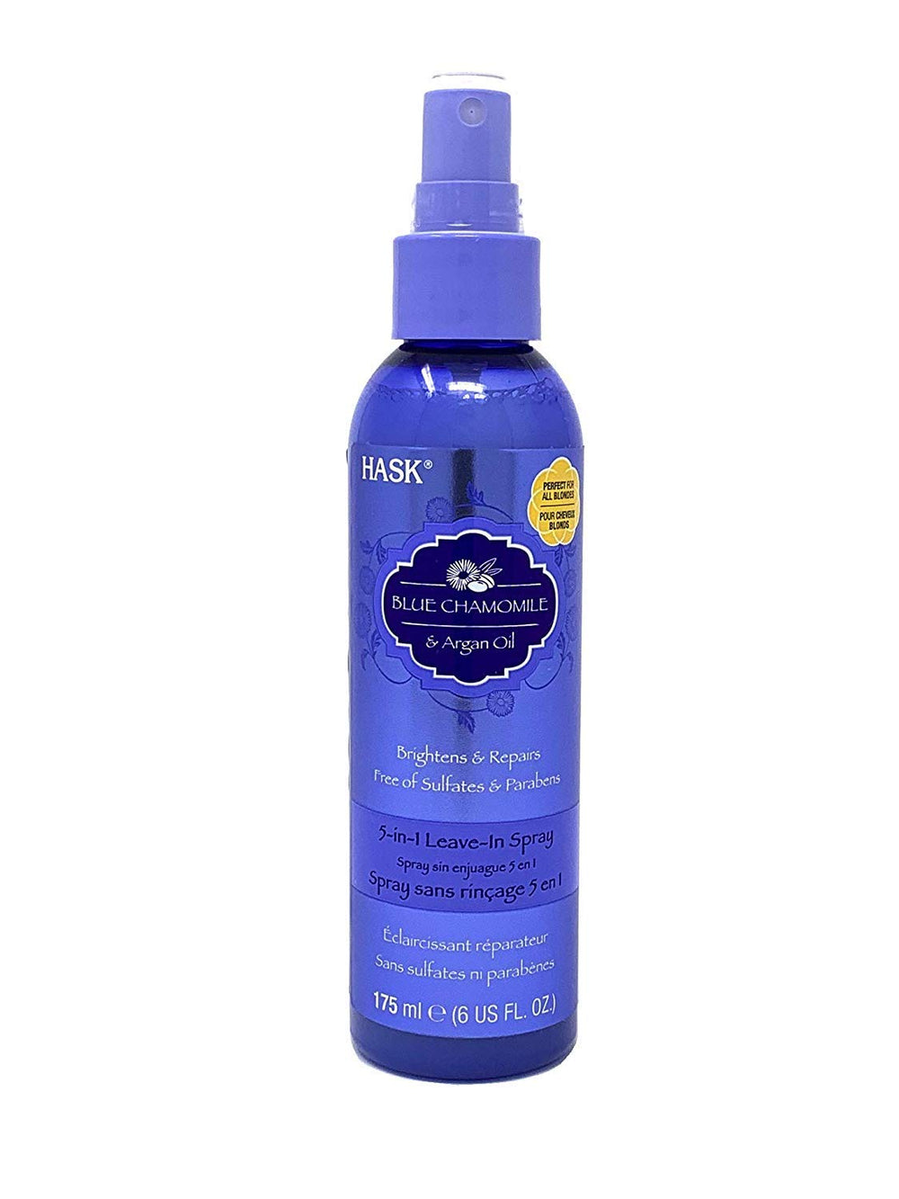 Acondicionador sin enjuague HASK en pulverizador para brillo y suavidad.
