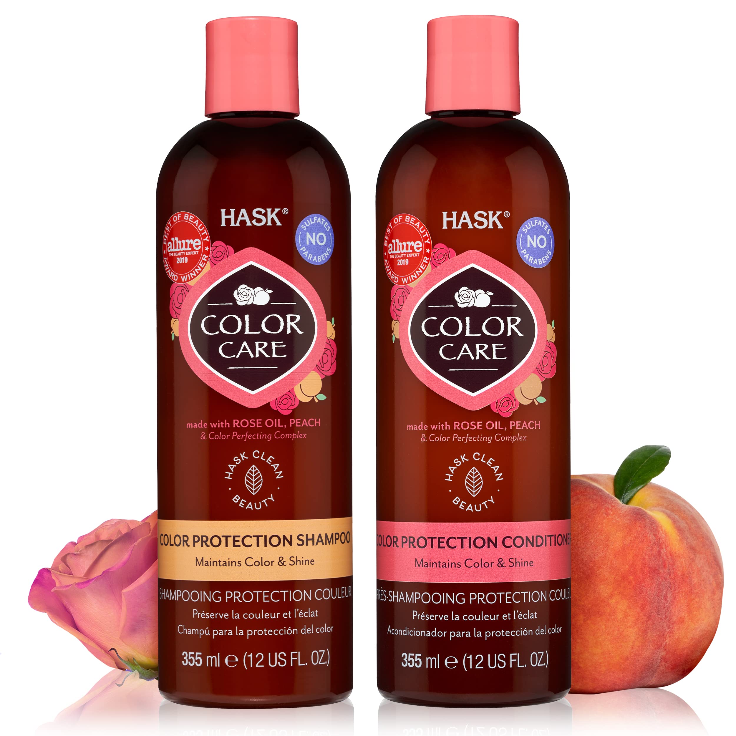 HASK Color Care Shampoo bottle shows sulfate-free protection for color-treated hair.