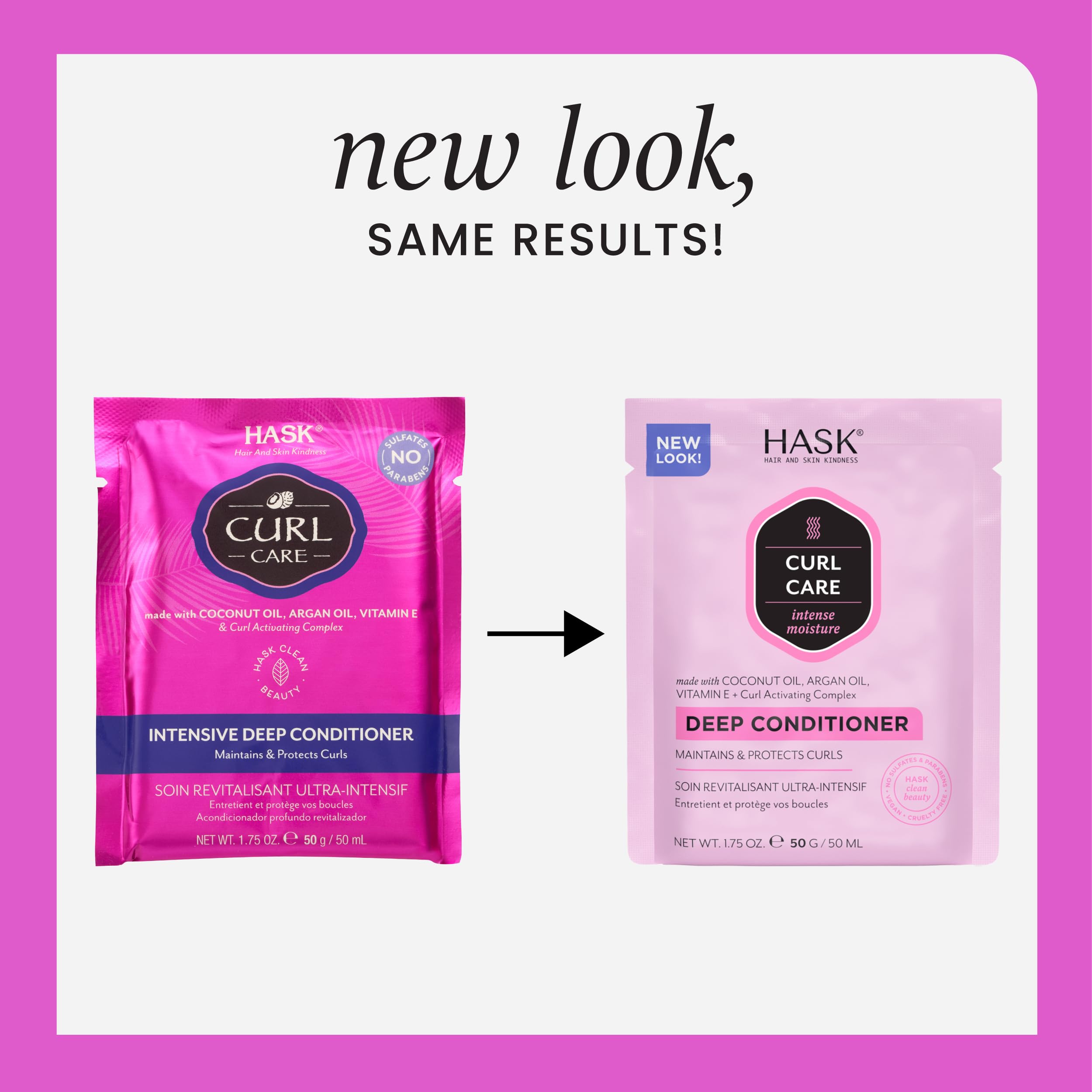 HASK Curl Care Deep Conditioner bottle close-up highlighting luxurious coconut and argan blend