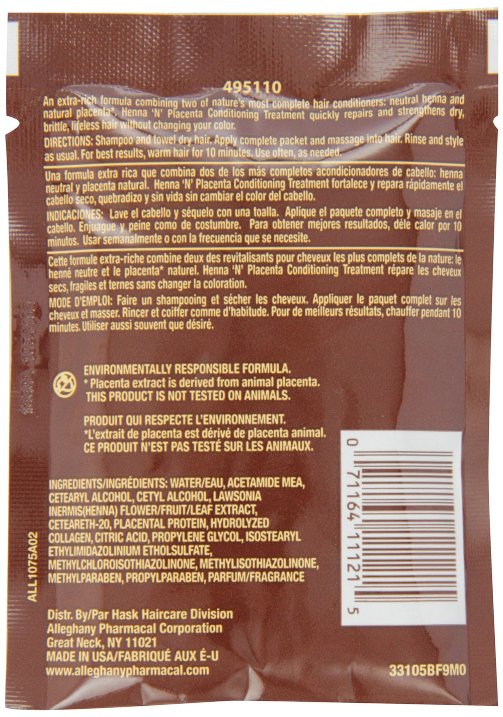 HASK Henna & Placenta 2oz packets closeup shows concentrated conditioning for healthier strands