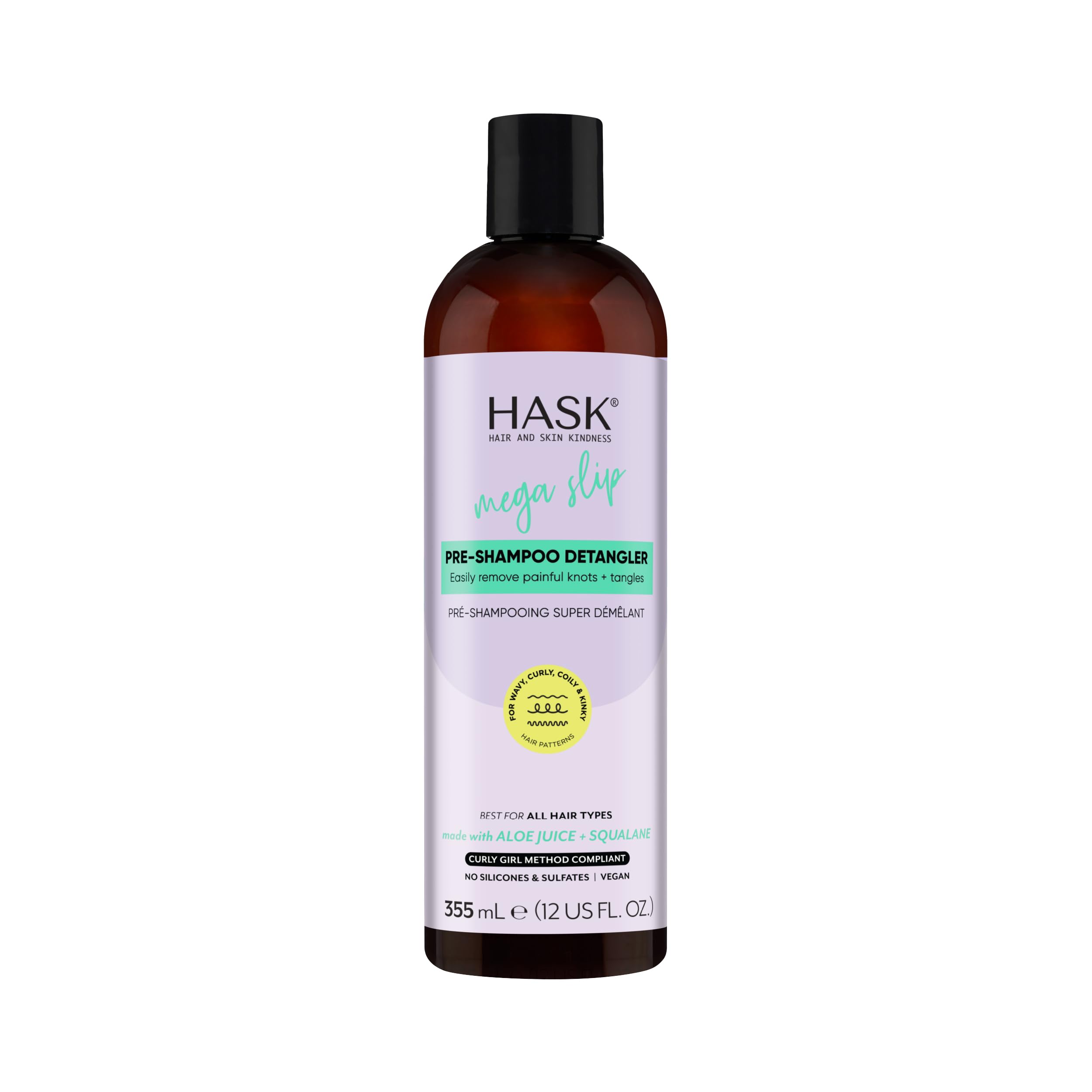 HASK Mega Slip pre-shampoo detangler bottle promotes easy detangling.