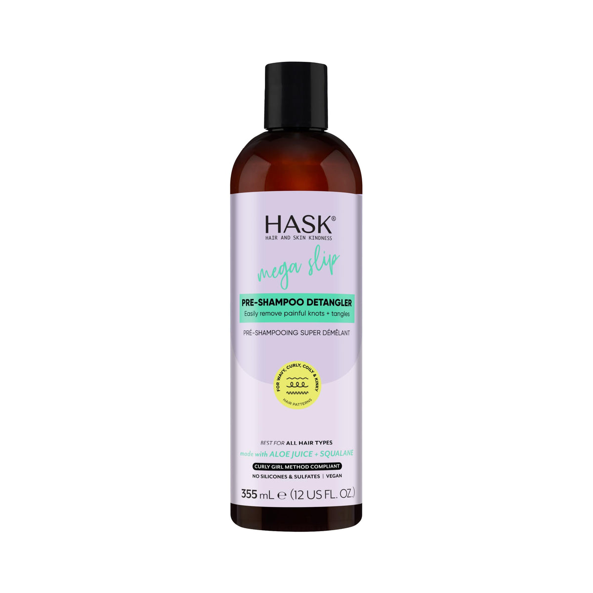 HASK Mega Slip pre-shampoo detangler bottle promotes easy detangling.
