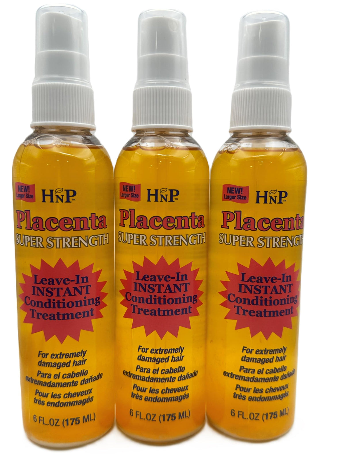 HASK Placenta leave-in conditioner bottle front shows super strength conditioning for smoother detangling and moisture.