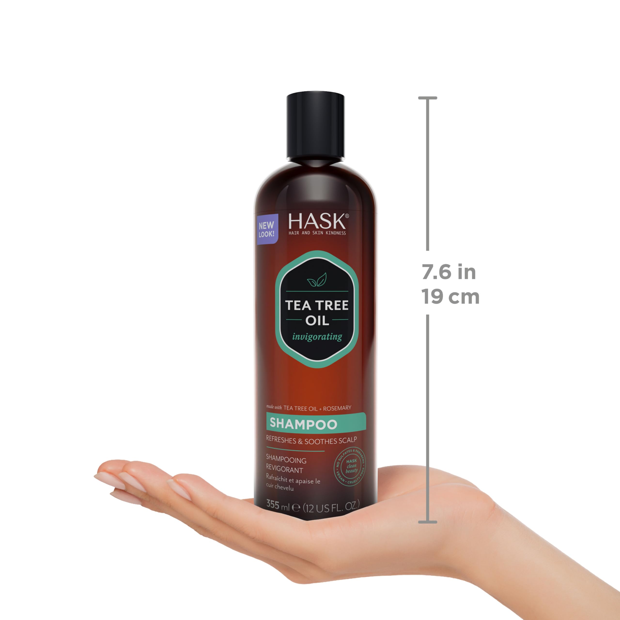HASK color-safe badge on bottle protects color-treated hair.