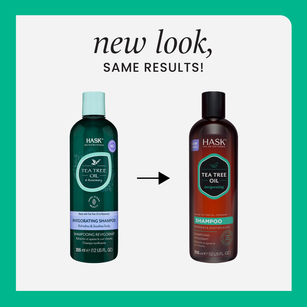 HASK Tea Tree Oil & Rosemary Invigorating Conditioner bottle delivering soothing detangler.