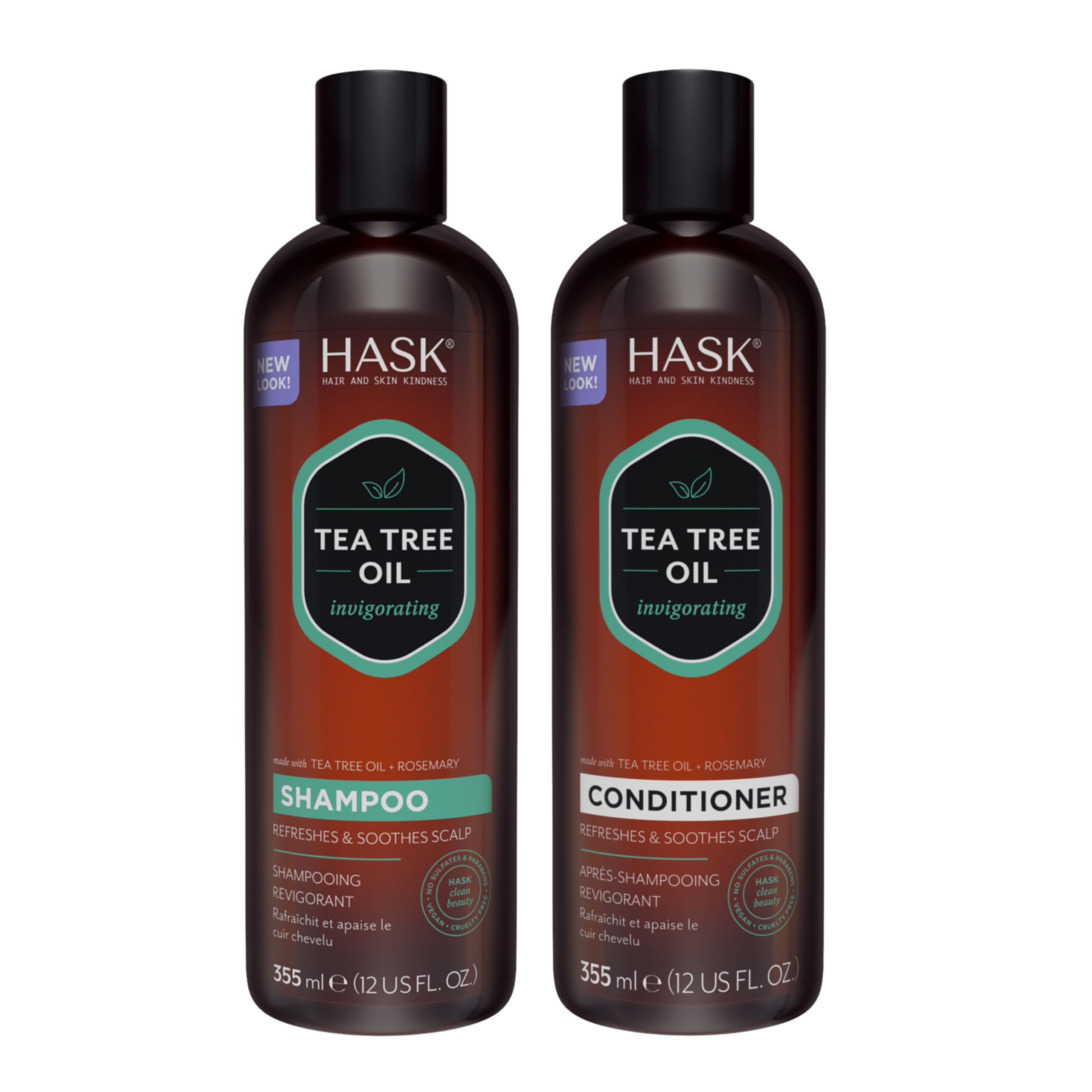 HASK Tea Tree Oil & Rosemary Invigorating Shampoo bottle for a refreshing cleanse.