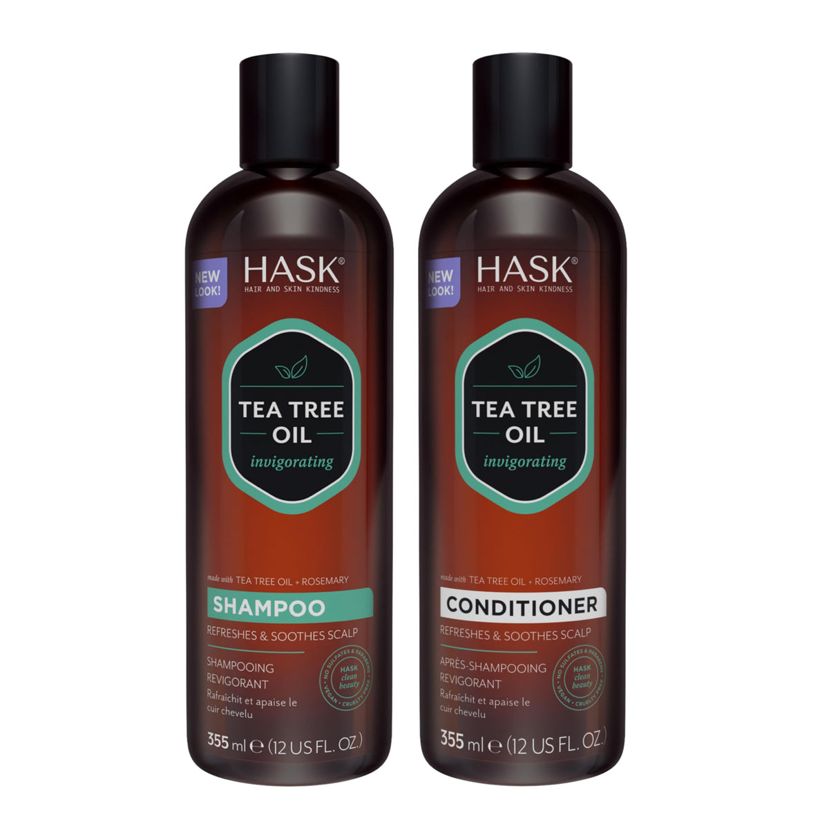 HASK Tea Tree Oil & Rosemary Invigorating Shampoo bottle for a refreshing cleanse.