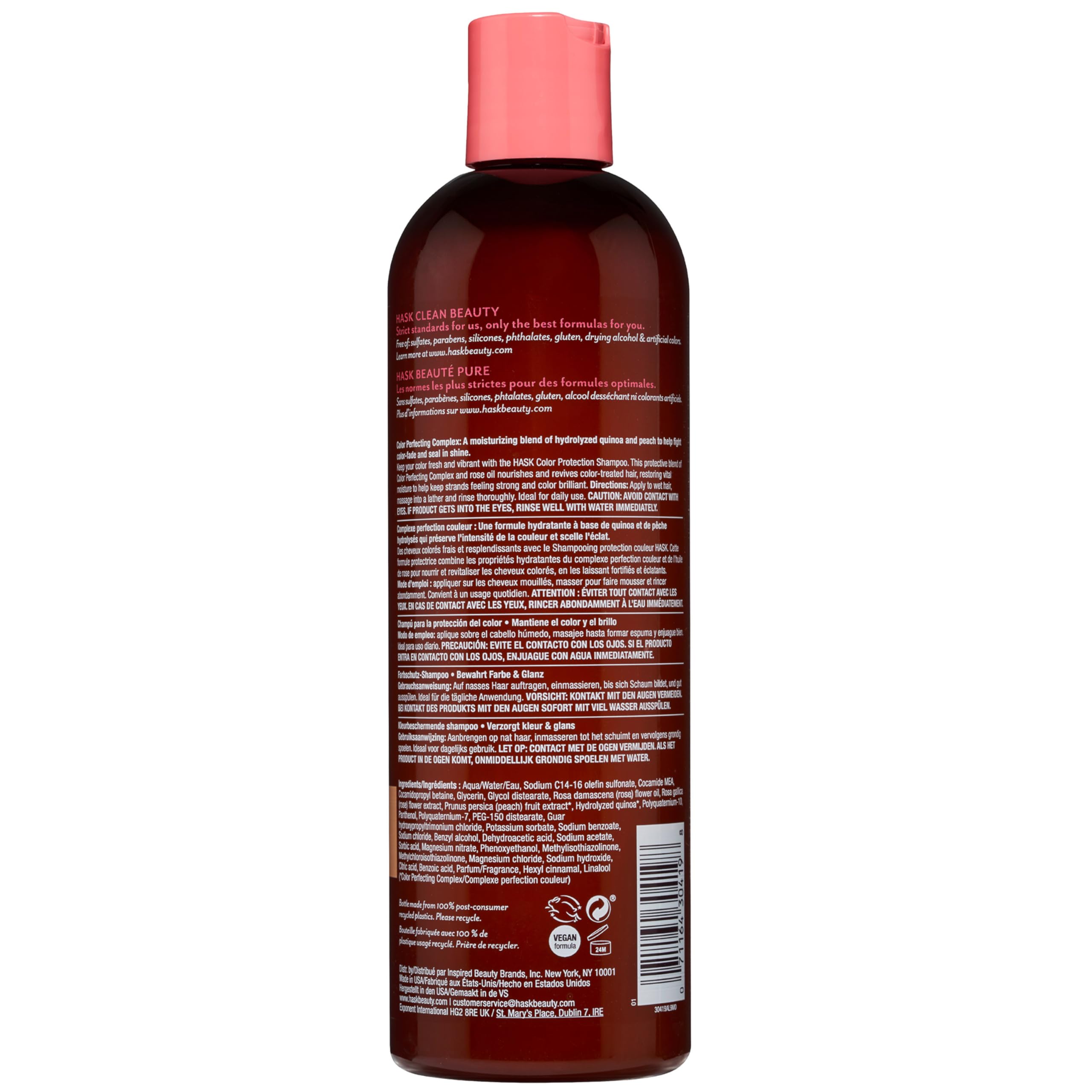 HASK vegan bottle close-up emphasizes plant-based nourishment for hair.