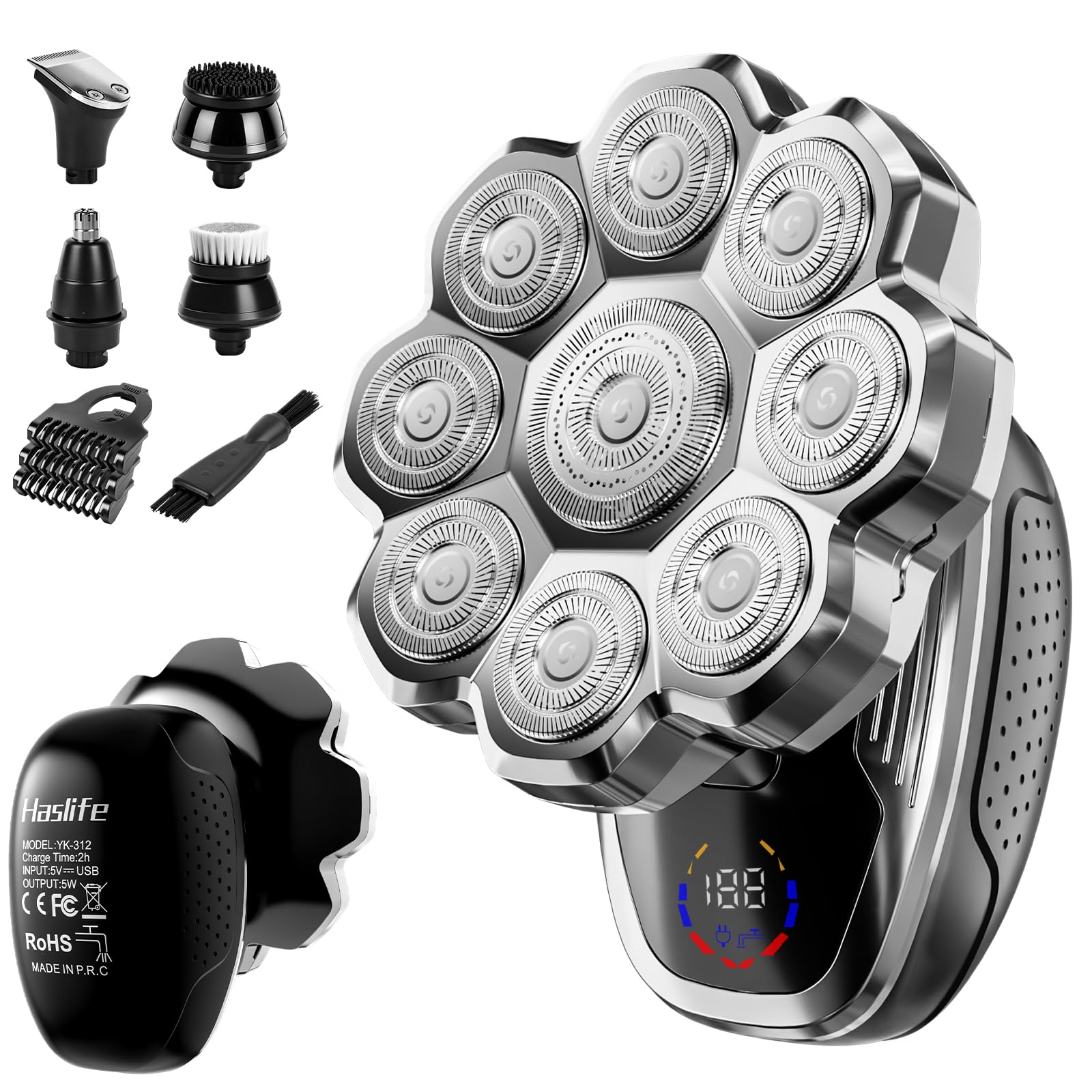 Haslife electric razor with 9D floating head for a close, comfortable shave on head and face.
