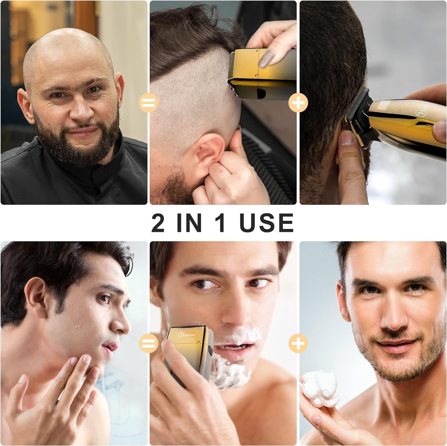 Hatteker 2in1 trimmer kit image highlights dense hair removal versatility.