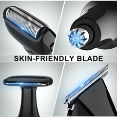 Hatteker extension-arm back shaver demonstrates reach to hard-to-reach areas for easy self-grooming.