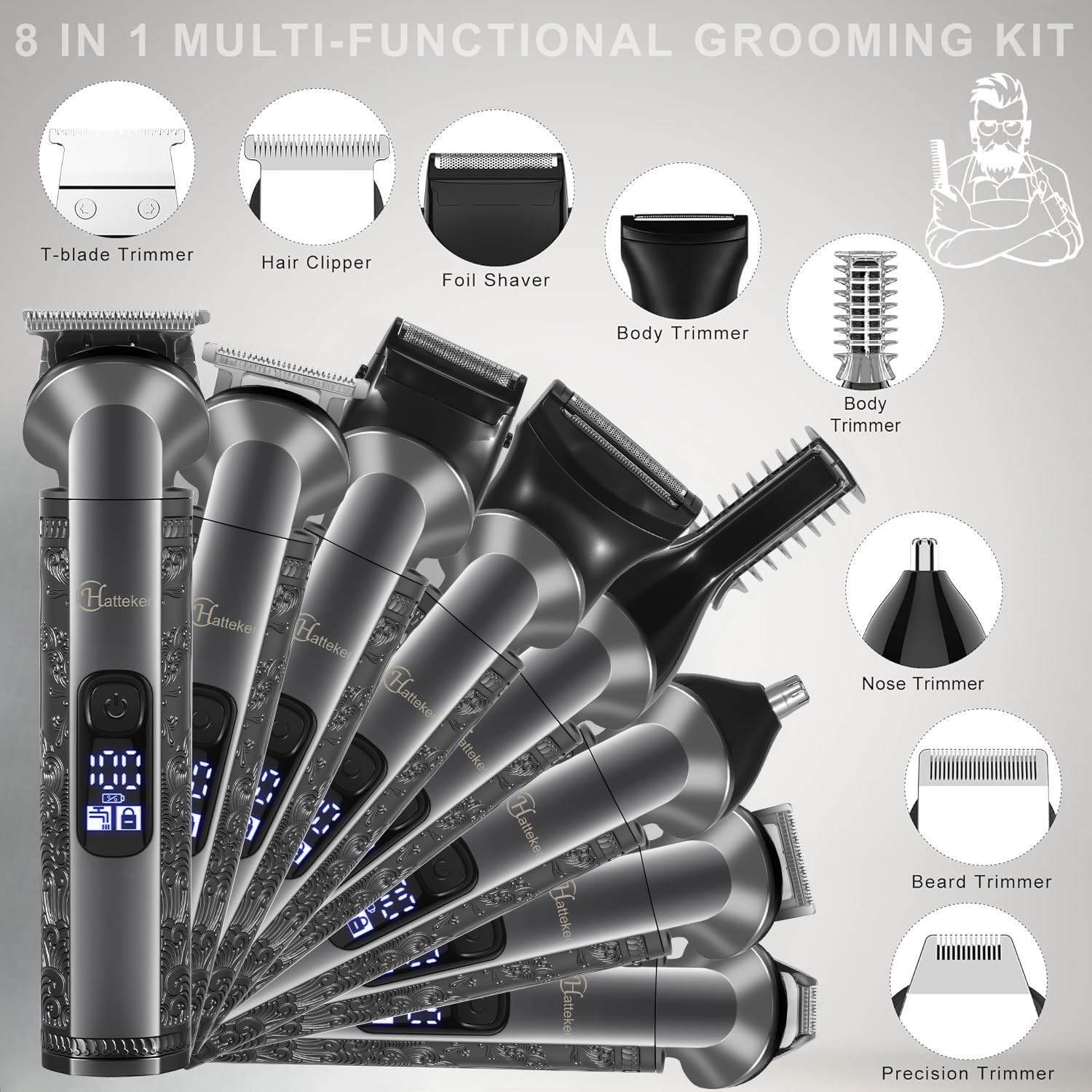 Hatteker T-blade precision trimmer close-up for precise hairlines