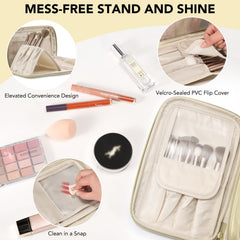 HauteHues travel makeup bag large-opening view enables quick access to essentials.