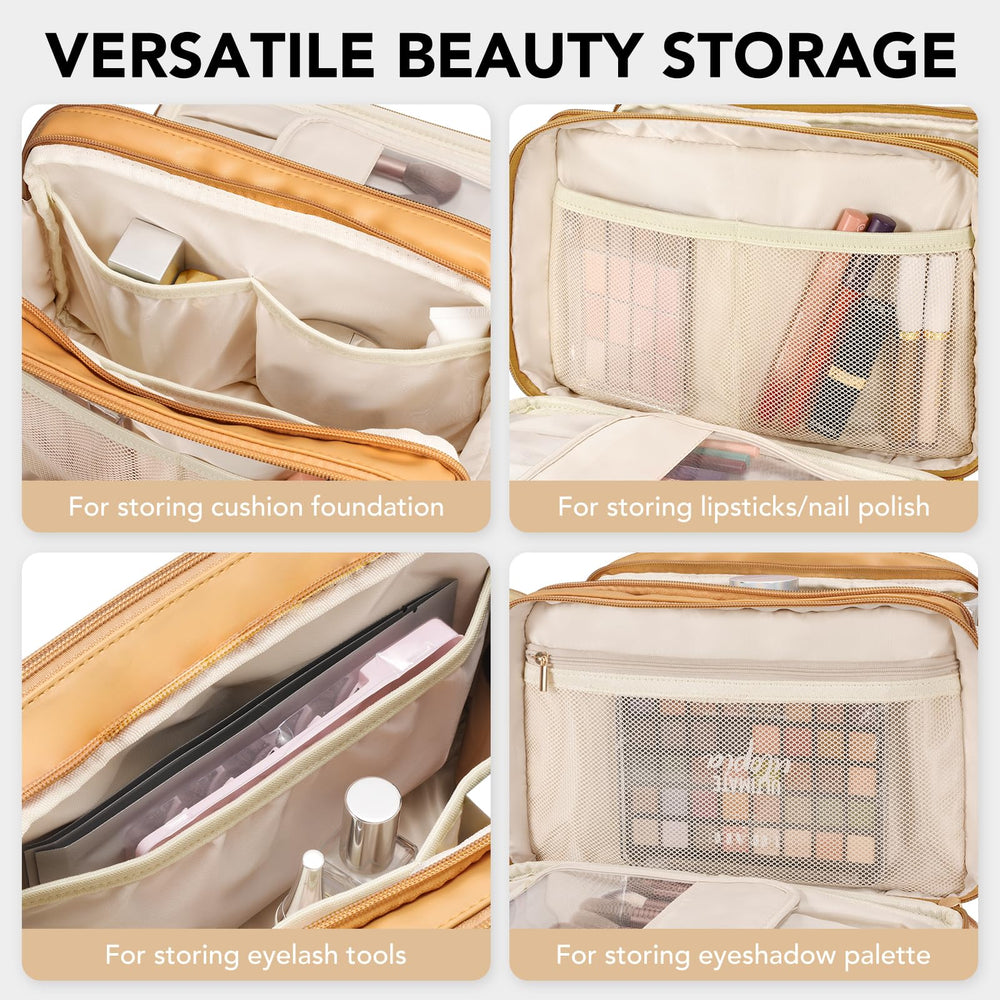 HauteHues travel bag supports on-the-go routines and hotel vanity organization.