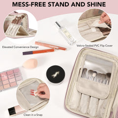 HauteHues Travel Makeup Bag waterproof PU leather protects contents during travel