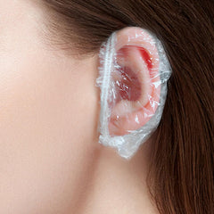 hautllaif Clear Disposable Ear Protectors packaging demonstrates a 200-piece set for easy salon or home use.