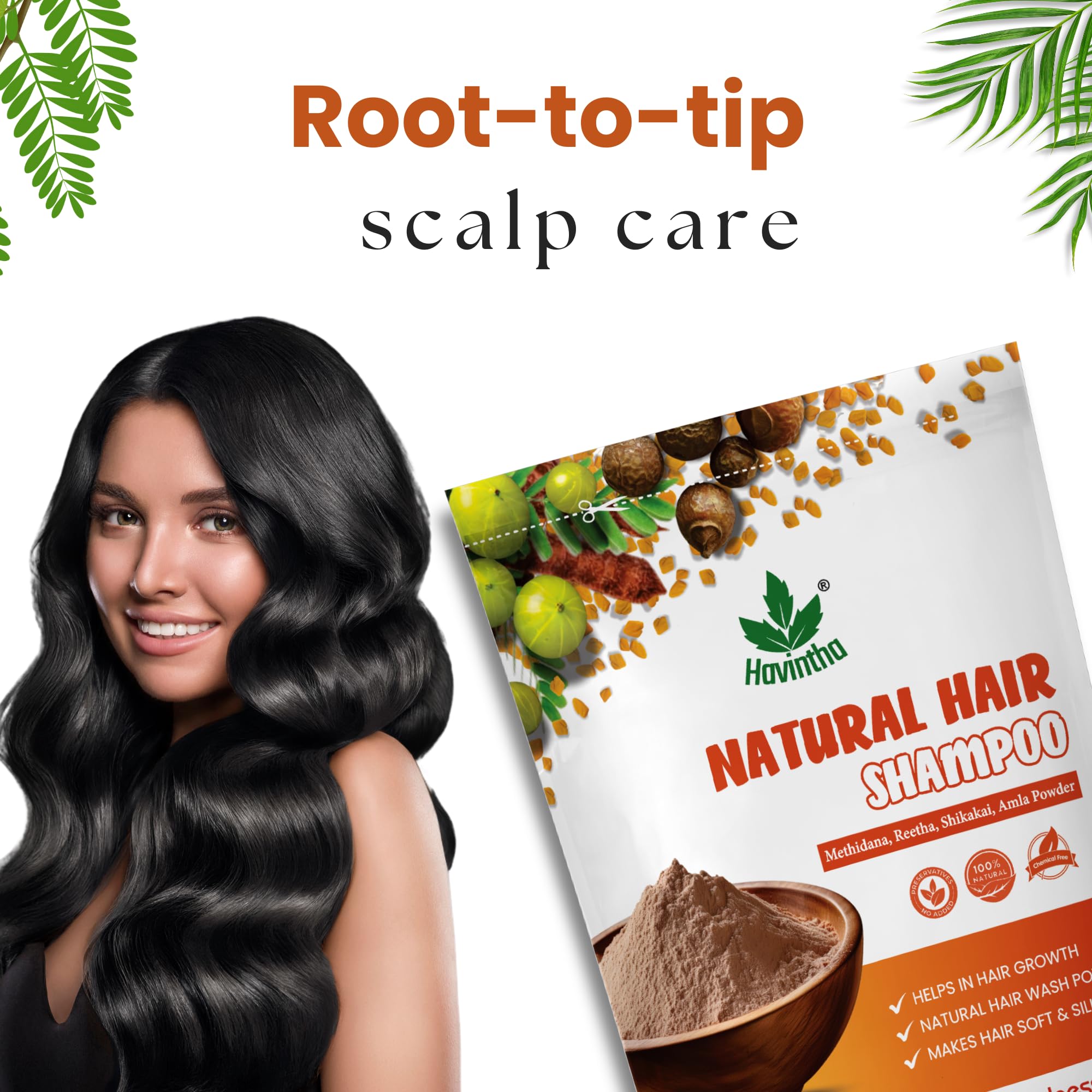 Havintha powder-to-lather shampoo provides a gentle cleanse.