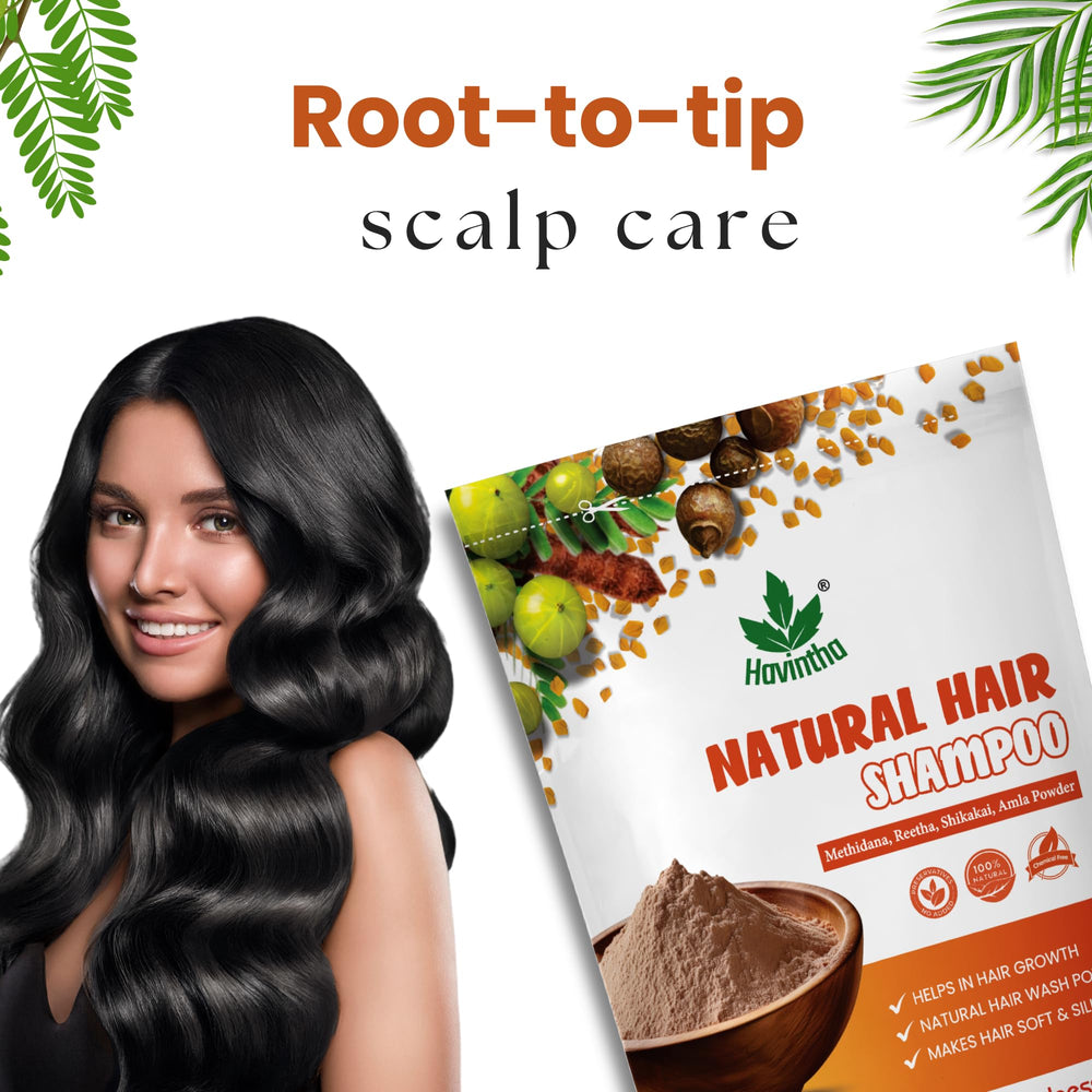 Havintha powder-to-lather shampoo provides a gentle cleanse.