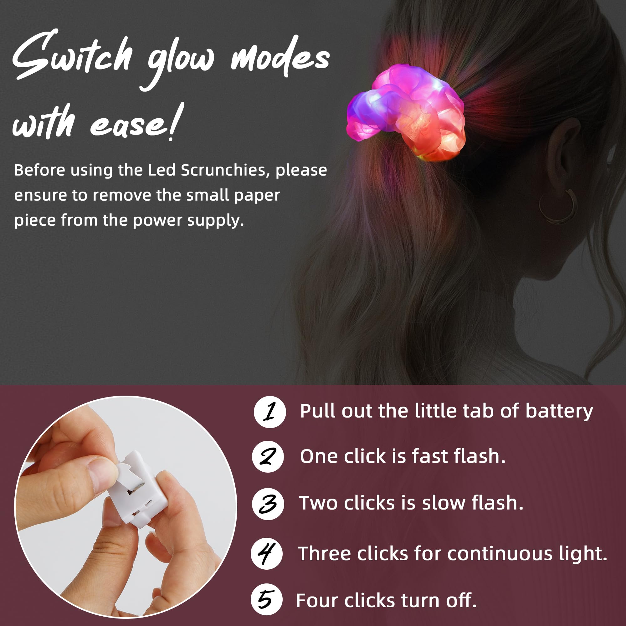 HAVLOTII light up scrunchies festival look enhances night outings.