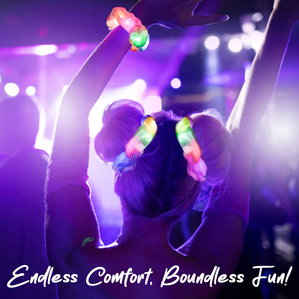 HAVLOTII light up scrunchies on model demonstrate comfortable fit with secure hold.