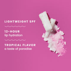 Hawaiian Tropic Tropical Lip Balm sun protection swatch with UVA/UVB coverage.
