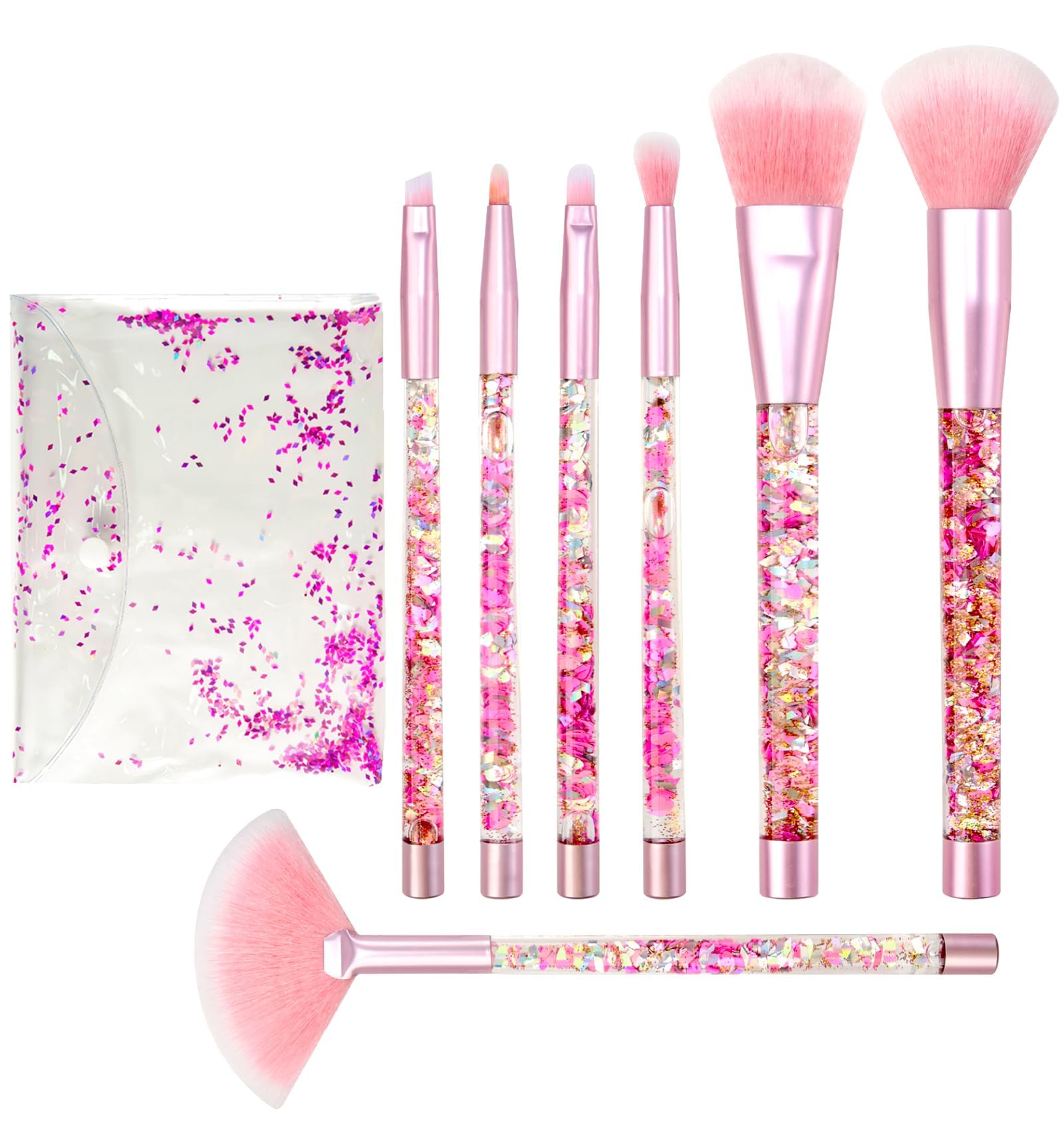 Hawetimher makeup brush set with pink liquid handle for spill-free makeup