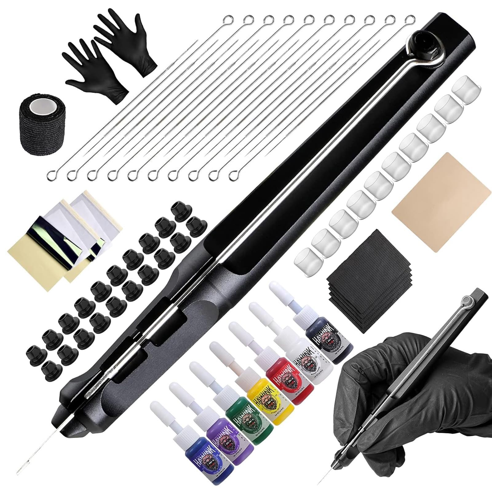 HAWINK tattoo pen kit assembled for professional-quality practice and results.