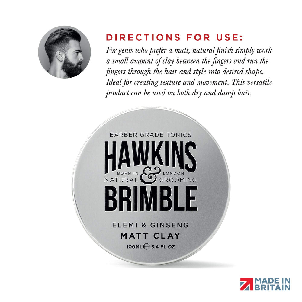 Hawkins & Brimble Matt Clay provides strong hold and definition.