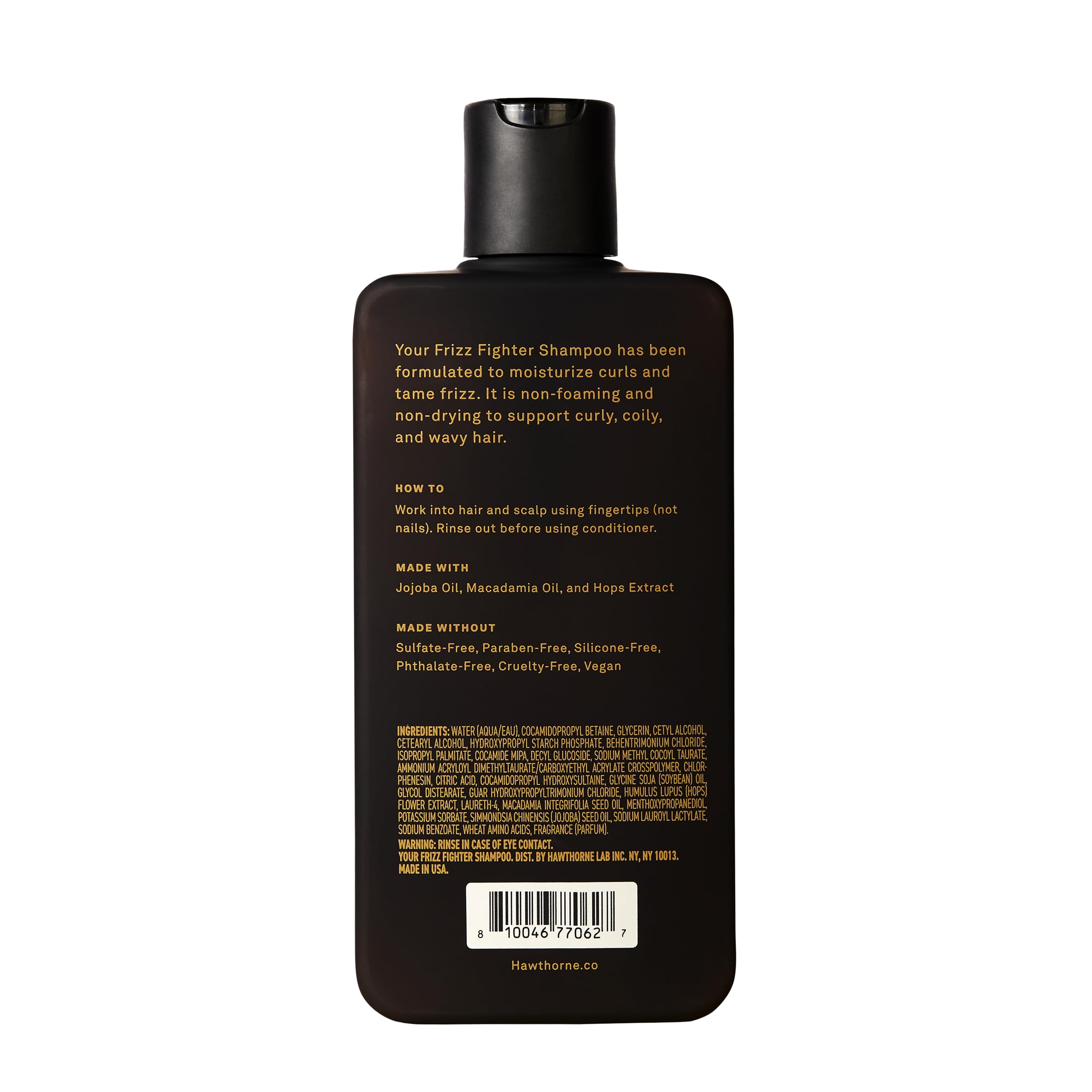 Hawthorne Frizz Fighter Shampoo in a men's grooming setup for frizz control.