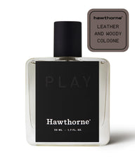 Hawthorne Leather Cologne bottle displaying warm leather scent for confident evenings.
