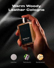 Hawthorne Leather Cologne patchouli note close-up emphasizing earthy sophistication.