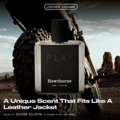 Hawthorne Leather Cologne wood-notes close-up highlighting sandalwood and patchouli warmth.