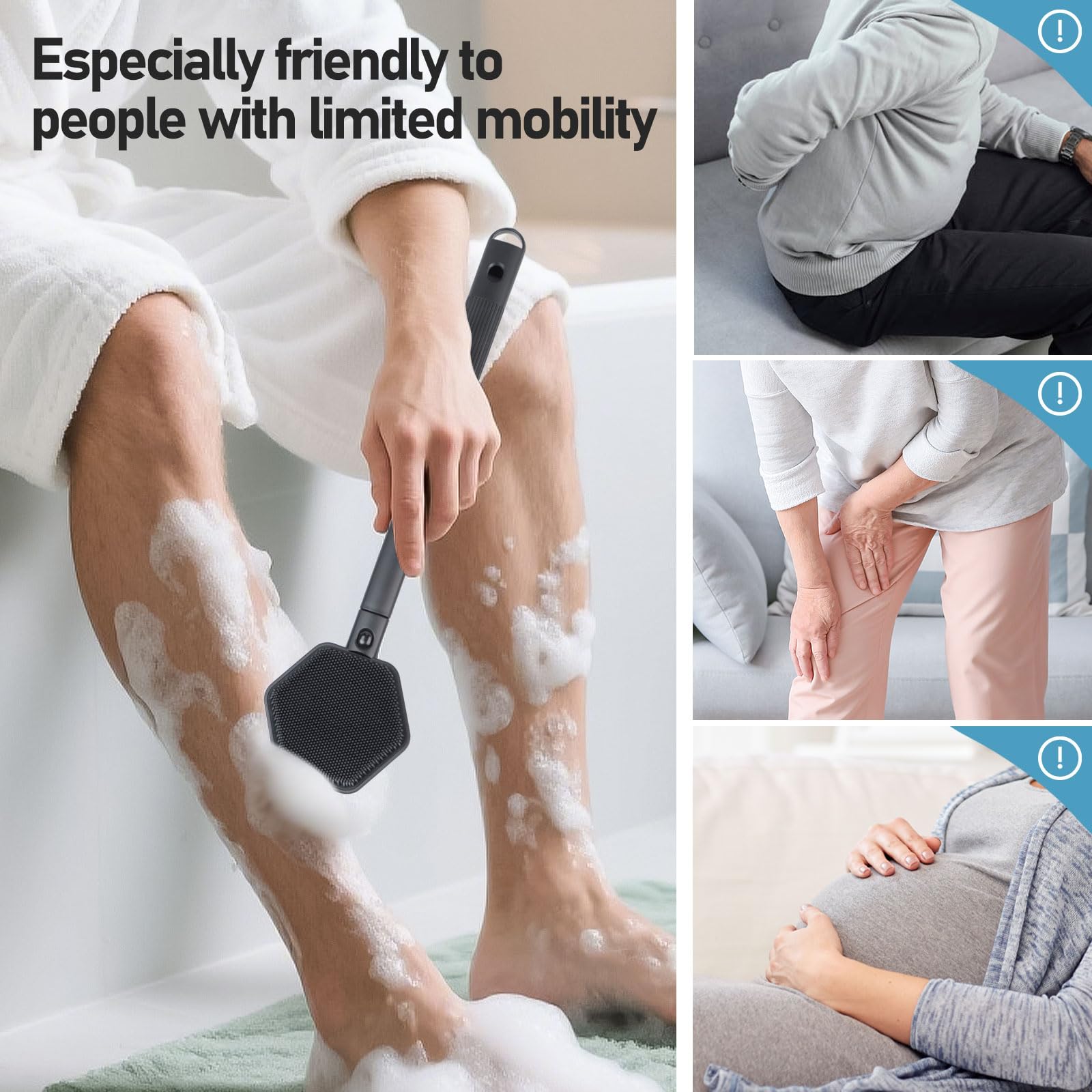 HAYSNA back scrubber includes a built-in hanging loop for air-drying.