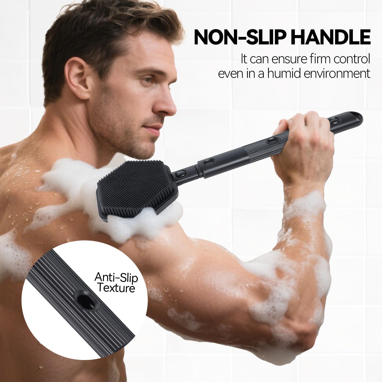 HAYSNA silicone back scrubber with dual-texture for cleansing and exfoliation.