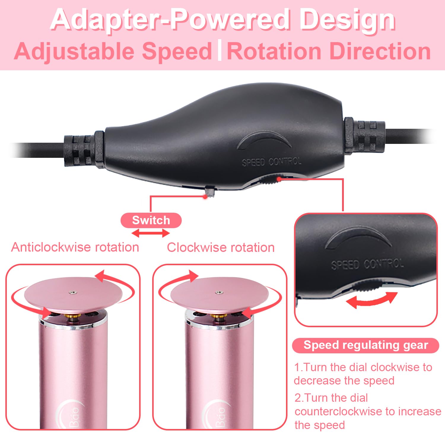 HayZBao foot file pink adjustable speed control close-up