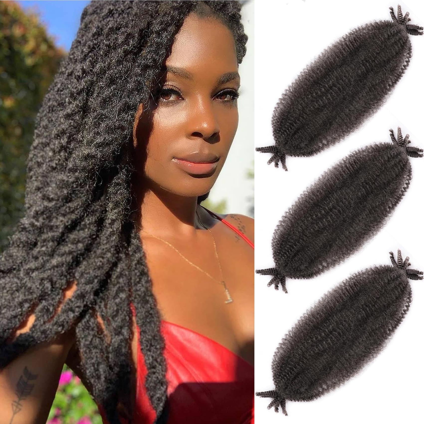 Hbegant Afro Twist 24in pack3 dense bundle close-up highlights voluminous synthetic fibers.