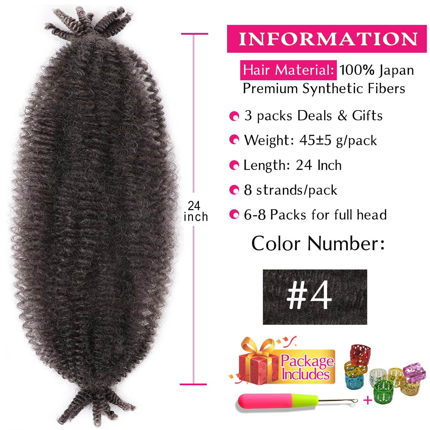 Hbegant Afro Twist 24in soft texture pack3 highlights lightweight, skin-friendly feel.