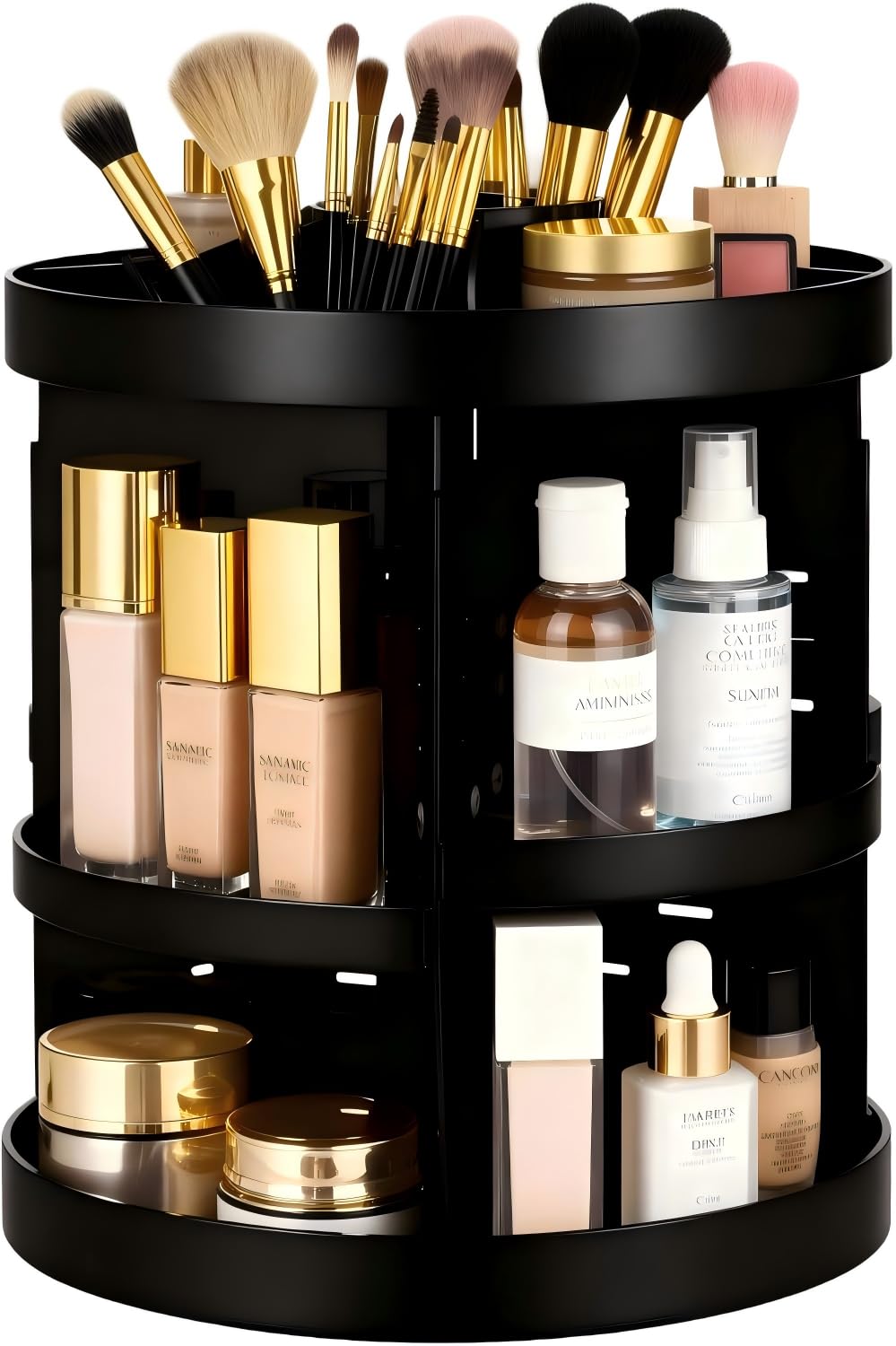 HBlife makeup organizer assembly view shows 360-degree rotating efficiency for easy vanity access
