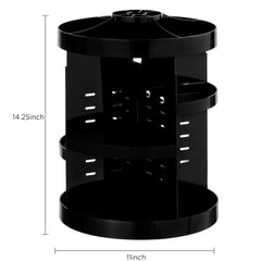 HBlife 360 rotating organizer drawer layout shows adjustable shelves for various cosmetics