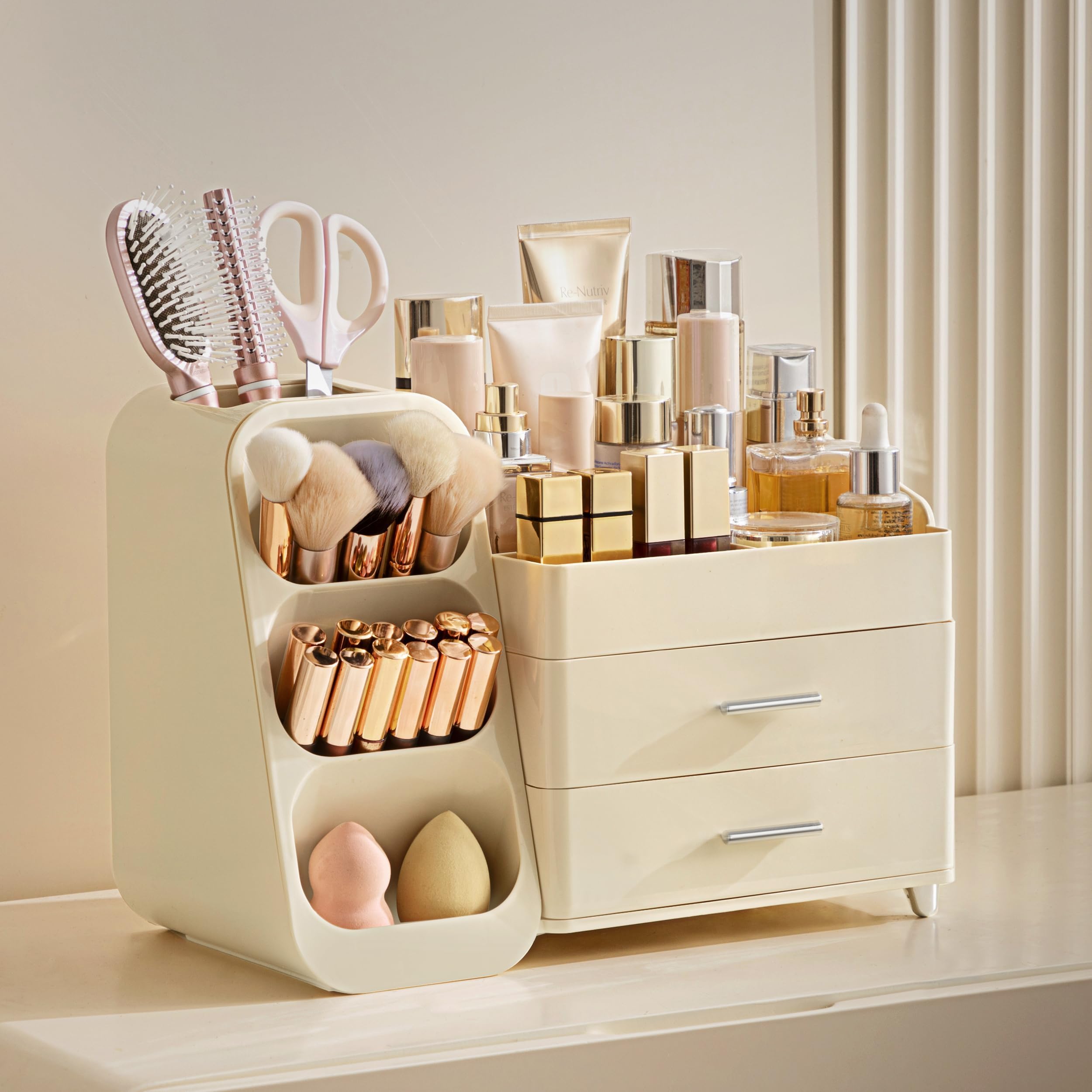 HBlife makeup organizer 2-drawers keeps cosmetics neatly separated and accessible